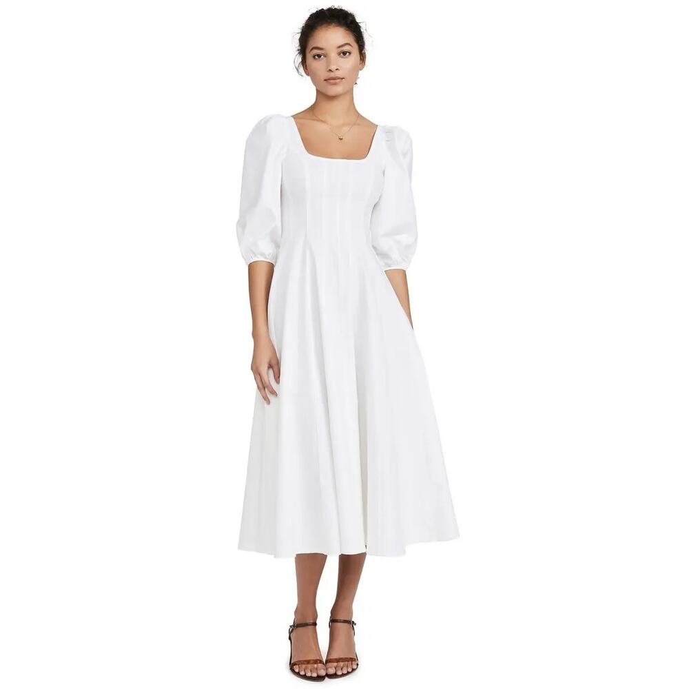 Staud Swells Milkmaid Midi Dress White Corset Bodice sz 8